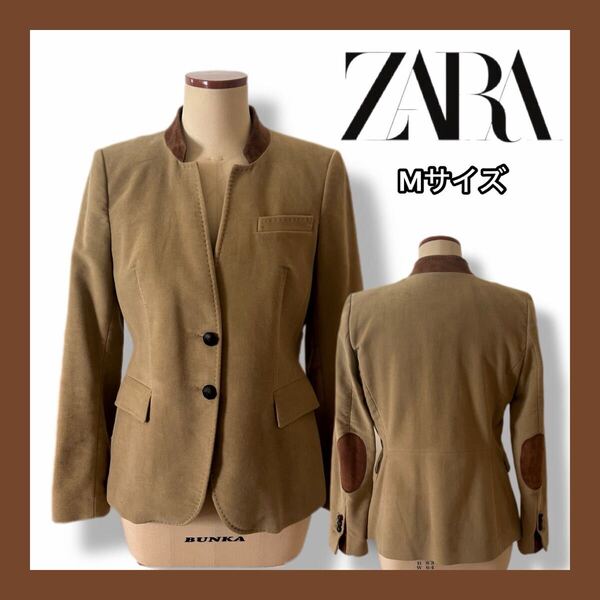 ZARA ブラウン テーラードジャケット Mサイズ エルボーパッチ スエード調