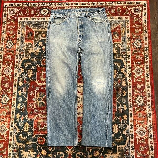 90s USA製 Levi's 501 ヴィンテージ デニムパンツ W86cm W36 L36 縦落ち グランジ ダメージ ジーパン リーバイス 653刻印 インディゴ 80s
