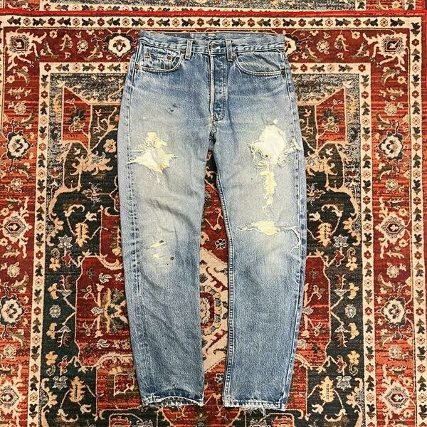 90s USA製 Levi's 501 ヴィンテージ デニムパンツ W76cm W31 L30 ジーンズ グランジ ダメージ ジーパン リーバイス 525刻印 インディゴ 80s