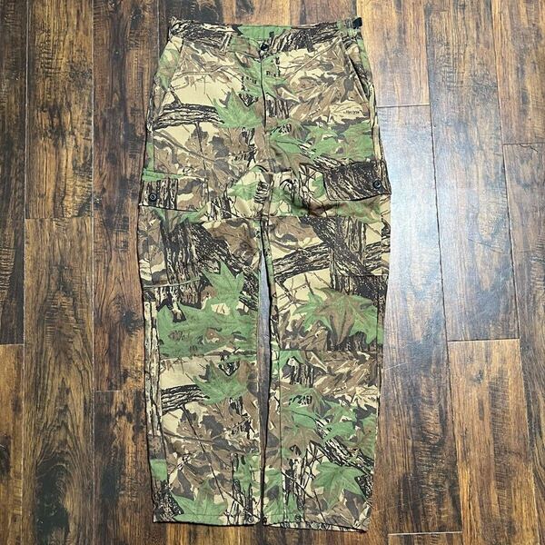 80s USA製 ガーデンマウンテン ツリーカモ カーゴパンツ ハンティング 迷彩 W34.36表記 L/XL リアルツリー ミリタリー タロンジップ