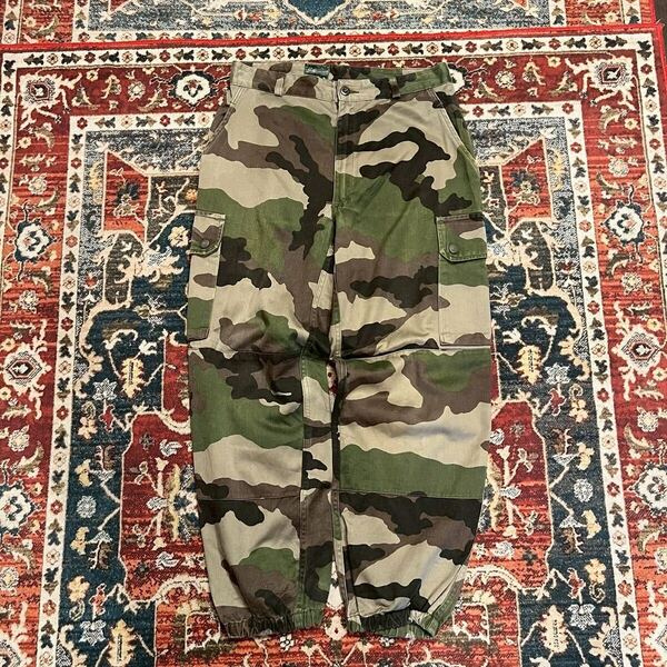 00s フランス軍 実物 ウッドランドカモ ミリタリー カーゴパンツ 80M カモフラ 迷彩 グリーン フレンチ ヴィンテージ リップストップ