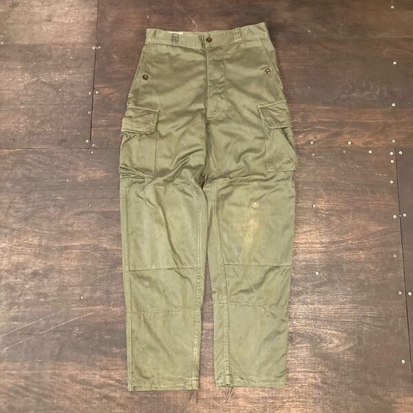 60s フランス軍 実物 M-64 フィールドパンツ カーゴパンツ 76M W78cm オリーブ ユーロ ミリタリー ヴィンテージ ワークパンツ M64 M47 50s