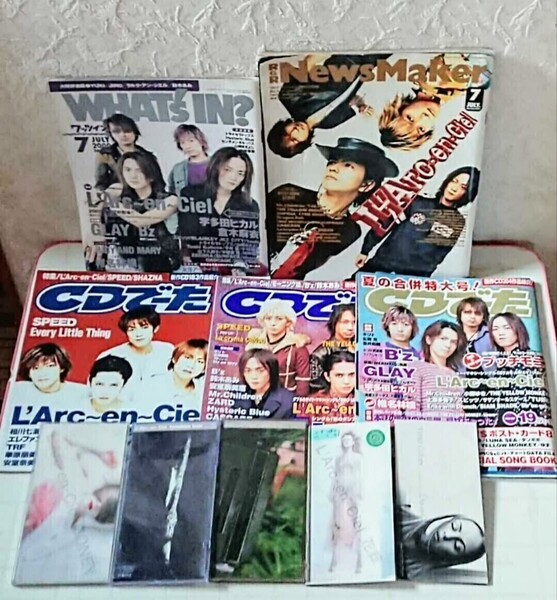 L'Arc~en~Ciel 表紙 音楽雑誌 5冊 セット CDでーた 3冊 WHAT'S IN? R&R NewsMaker & 8㎝シングル 5枚セット