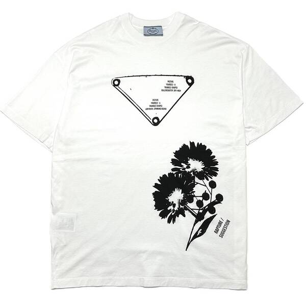 正規品 PRADA フラワートライアングルロゴTシャツ Mサイズ ホワイト プラダ ジャケット ブルゾン ダウン カーディガン