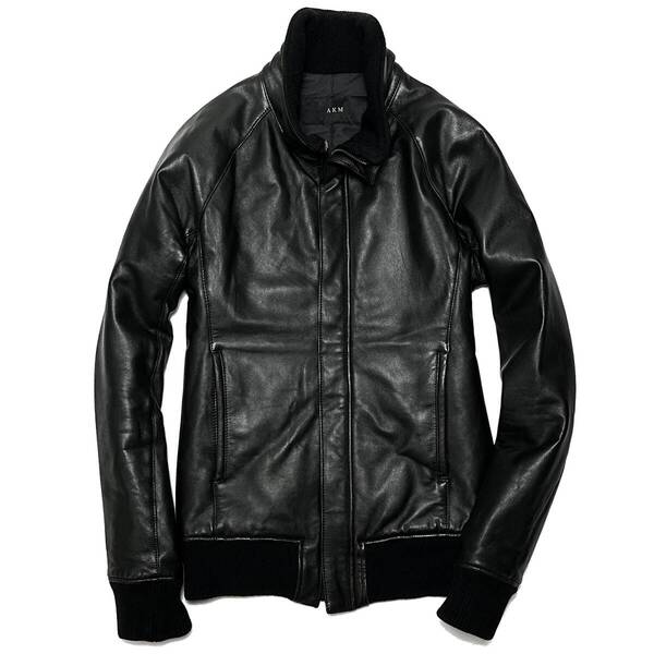 LEON掲載 定価25万 AKM RIBA ENTREFINO LAMB LEATHER STAND TRACK JACKET M 黒 ラムレザースタンドトラックジャケット ライダース wjk