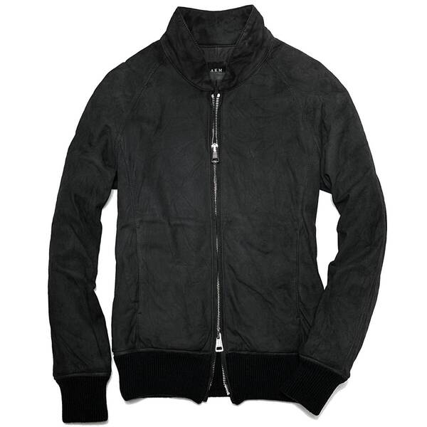 定価26万 AKM RIBA LAMB NUBUCK LEATHER TRACK JACKET M 黒 ラムレザートラックジャケット ライダース wjk 1piu junhashimoto
