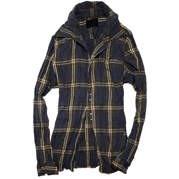 定価4.2万 junhashimoto WRINKLE CHECK HOOK SHIRTS 4 ジュンハシモト 皺加工チェックフックシャツ wjk akm 1piu