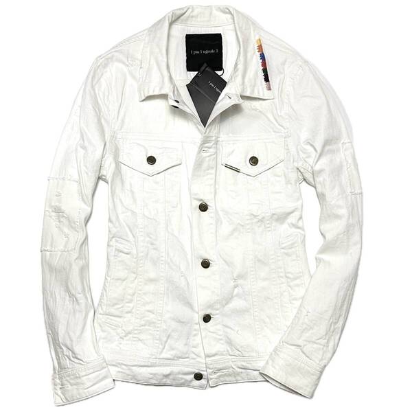 定価10.8万 1piu1uguale3 113 PROGRESSIVE RAINBOW STRETCH DENIM 2nd JKT サイズⅢ 白 デニムジャケット Gジャン wjk akm ジュンハシモト