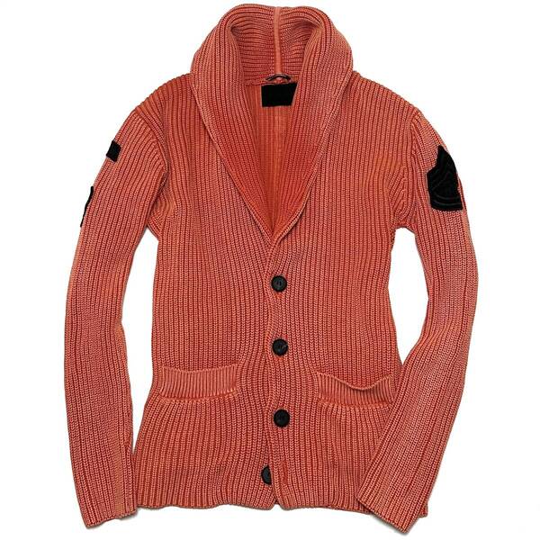 定価4.8万 junhashimoto SAND BLAST PATCH RIB SHAWL CARDIGAN 3 オレンジ ジュンハシモト ショールカーディガン 1piu akm wjk