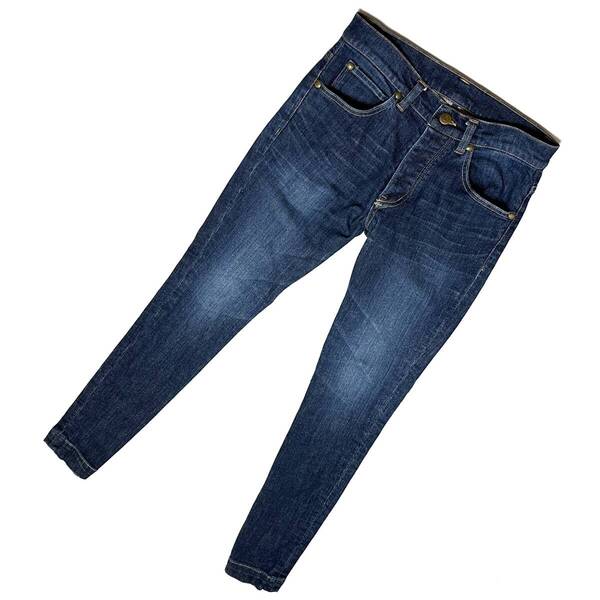 LEON掲載 定価4.4万 1piu1uguale3 STRETCH TWIGGY DENIM PANTS サイズⅢ 紺 ストレッチツイギーデニムパンツ wjk akm ジュンハシモト