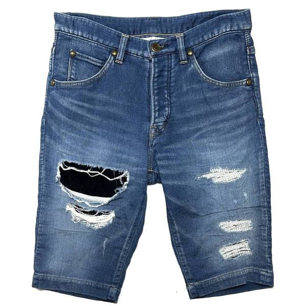 LEON掲載 定価5.2万 1piu1uguale3 NEW WAVE SWEAT CRASH DENIM SHORTS Ⅲ スエットデニムパンツ wjk akm ジュンハシモト