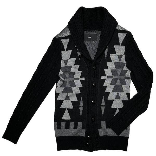 定価6.6万 AKM ZEGNA BARUFFA CASHWOOL CABLE SHAWL NATIVE CARDIGAN サイズS 黒 ショールカラーカーディガン wjk 1piu ジュンハシモト
