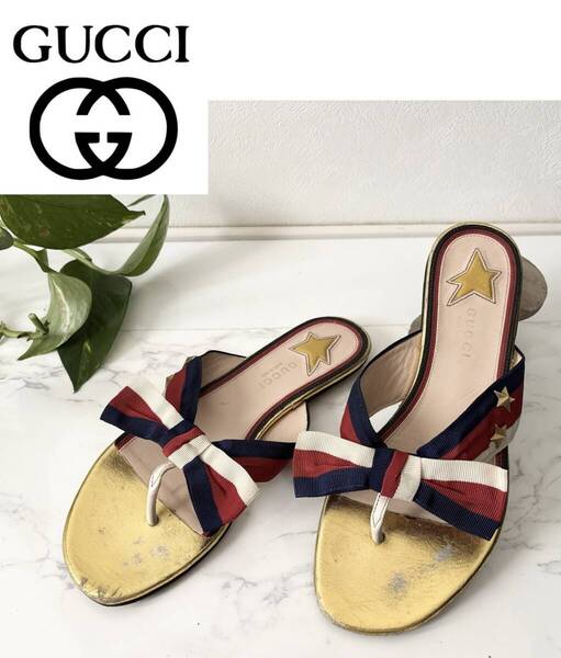 GUCCI グッチ GG リボン トングサンダル 24㎝ 23.5㎝ シェリーライン 37 レディース