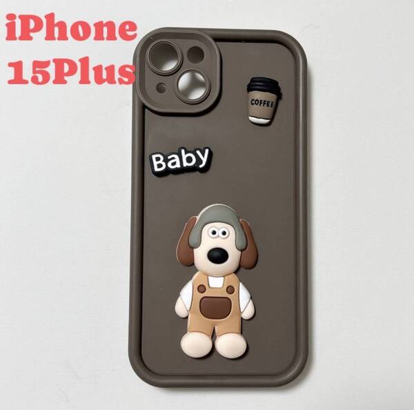 iPhoneケース iPhone 15plus 子犬 グルミット dog 韓国 ブラウン系 ソフトタイプ スマホケース 美品