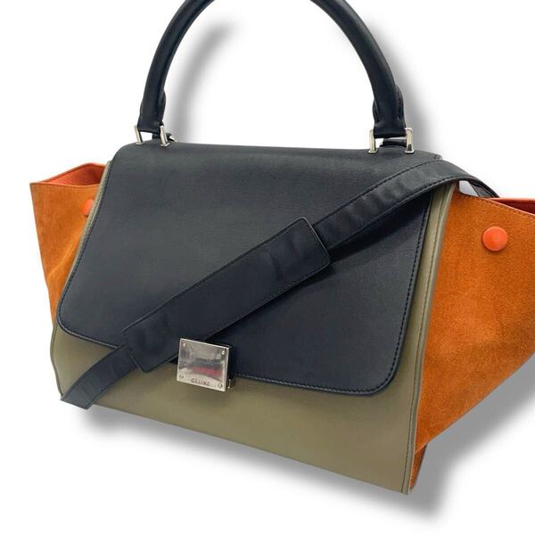 【極美品】セリーヌ CELINE トラペーズ ハンドバッグ 2WAY レザー ショルダーバッグ ゴールド金具 ブラック 黒系 マルチカラー