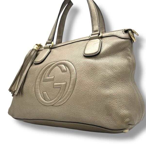 【美品】グッチ GUCCI ソーホー ハンドバッグ レザー トートバッグ GG インターロッキング フリンジ