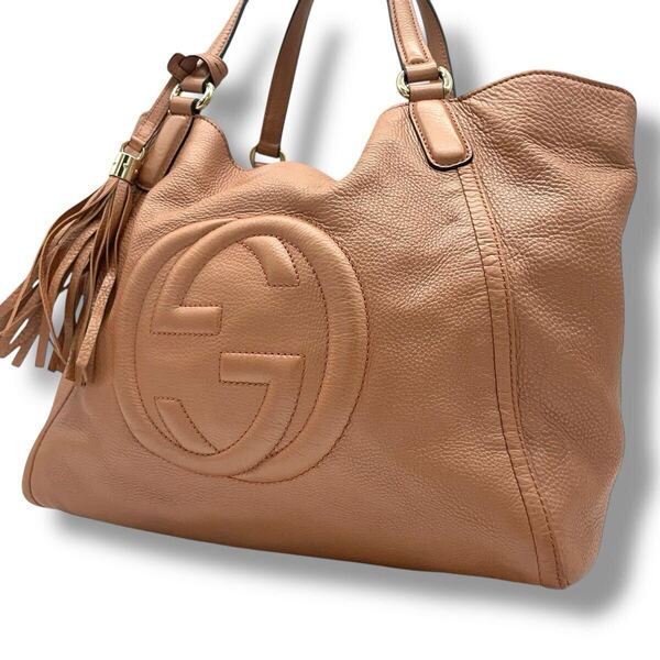 【美品】グッチ GUCCI ソーホー ハンドバッグ トートバッグ GG インターロッキング フリンジ A4 レザー
