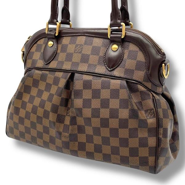 【美品】LOUIS VUITTON ルイヴィトン トレヴィPM ダミエ エベヌ ハンドバッグ トートバッグ ゴールド金具 ブラウン 茶色系 シリアル有