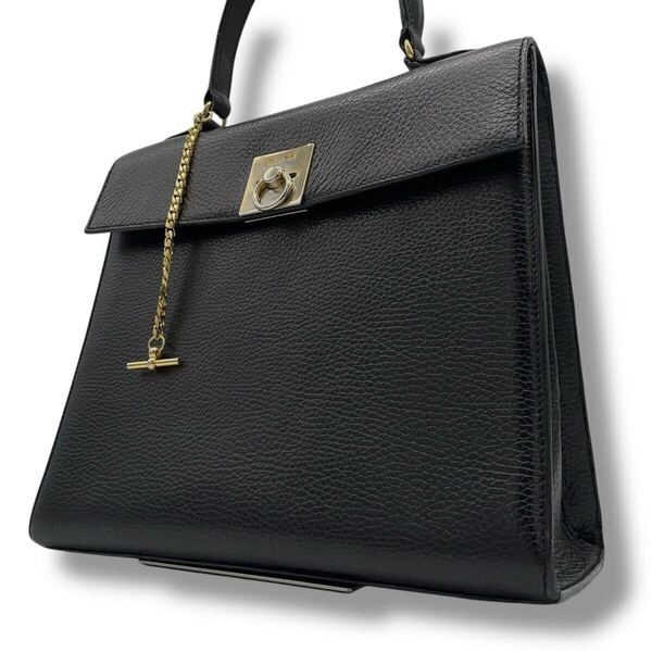 【極美品】セリーヌ CELINE ハンドバッグ 黒 ブラック ガンチーニ金具 ワンハンドル ゴールド金具 レザー