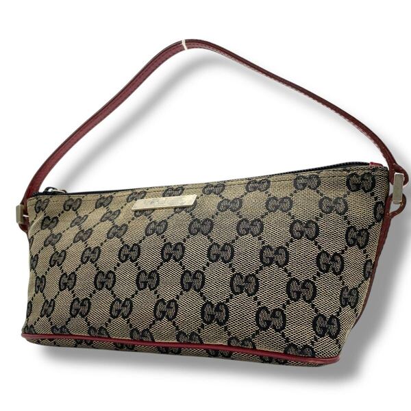【極美品】GUCCI グッチ アクセサリーポーチ GGキャンバス レザー ハンドバッグ