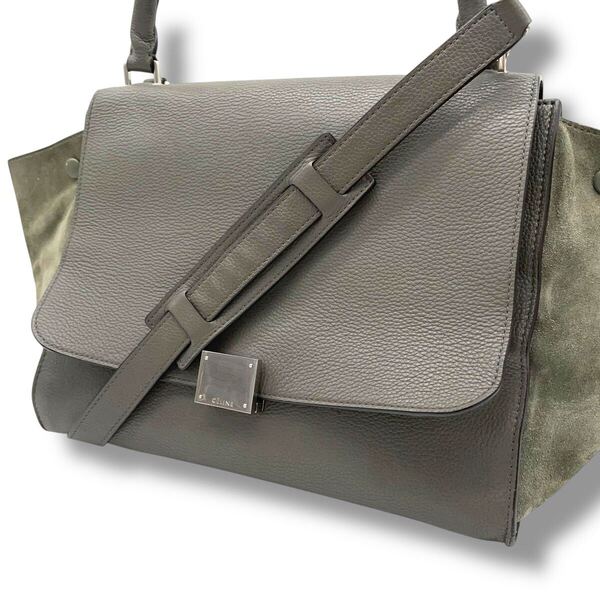 【美品】セリーヌ CELINE トラペーズ ハンドバッグ 2WAY ショルダーバッグ トートバッグ レザー 肩掛け ミディアム