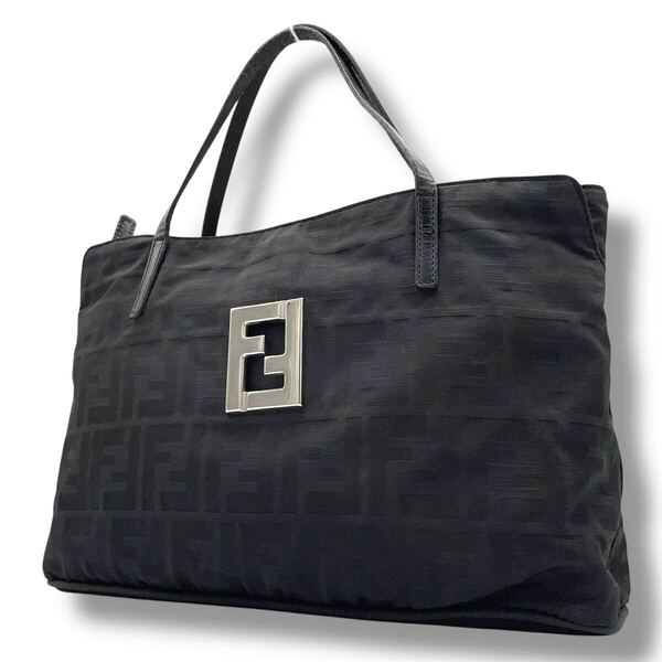 フェンディ FENDI ズッカ柄 トートバッグ レザー キャンバス ブラック系 黒 ハンドバッグ FF