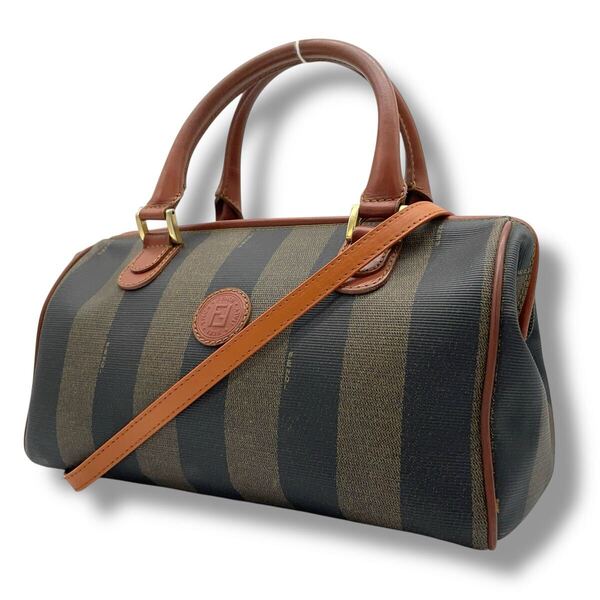 【極美品】FENDI フェンディ ハンドバッグ 2way ショルダーバッグ PVC レザー ペカン柄 ミニボストンバッグ ブラウン 茶色