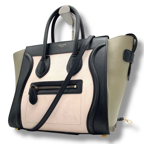 CELINE セリーヌ ラゲージ マイクロショッパー トートバッグ レザー 2way ハンドバッグ ショルダーバッグ マルチカラー