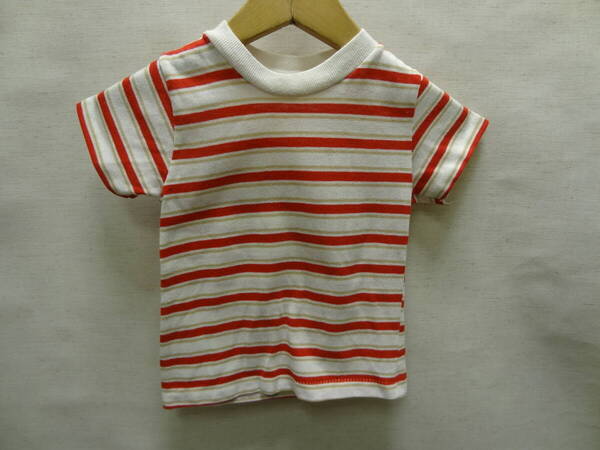 全国送料無料 USA アメリカ古着 たぶん MADE IN USA 子供服キッズ男&女の子 ボーダー柄 半袖 Tシャツ たぶん100-110ぐらい