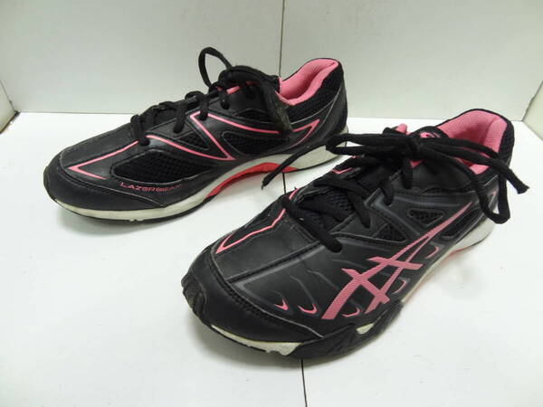 全国送料無料 アシックス ASICS LAZER BEAM 子供靴 キッズ 女の子 黒Xピンク色ランニングスニーカーシューズ 24cm
