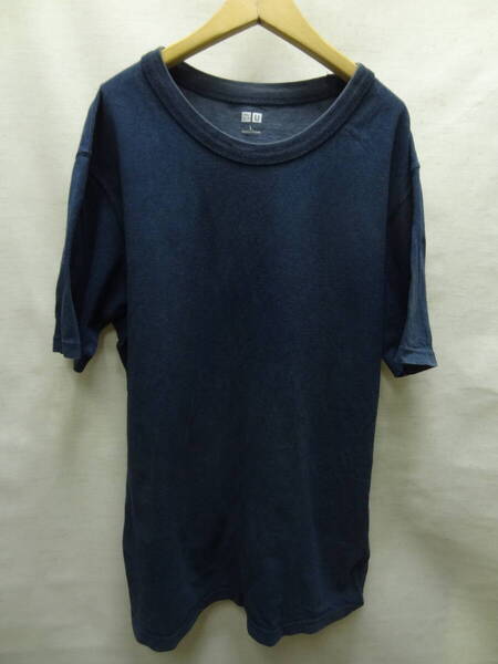 全国送料無料 ユニクロ UNIQLO U メンズ 綿100%素材 半袖 紺色 無地Tシャツ Lサイズ