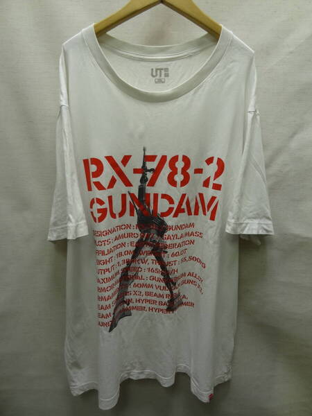 全国送料無料 ユニクロ UNIQLO UT X ガンダム 40TH ガンプラ メンズ プリント 半袖 白色 Tシャツ XXL(BIGサイズ)
