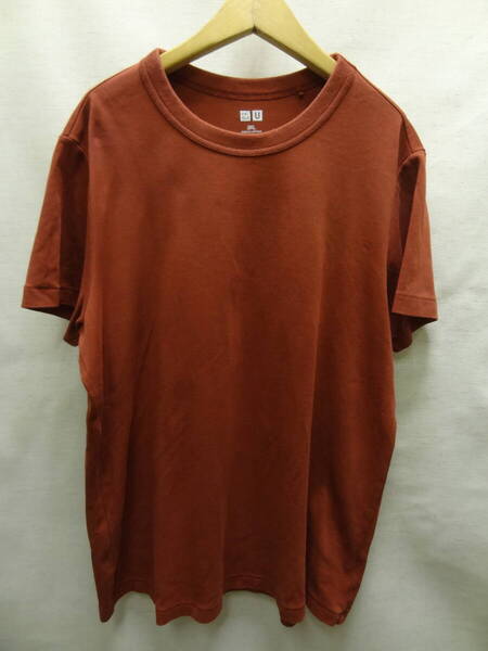全国送料無料 ユニクロ UNIQLO U レディース 綿100% 赤茶色 無地 半袖 Tシャツ 3XL サイズ(バスト104-110cm)