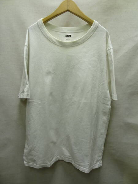 全国送料無料 ユニクロ UNIQLO U メンズ 綿100% 白色 無地 半袖 Tシャツ Lサイズ(チェスト96-104cm)