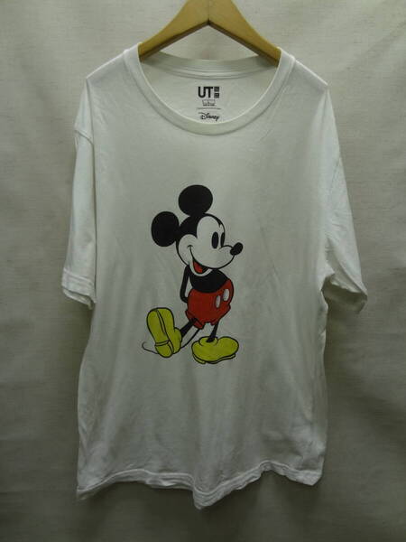 全国送料無料 ユニクロ UNIQLO UT メンズ 綿コットン100% 人気ポーズのミッキーマウス 半袖 白色 Tシャツ Lサイズ