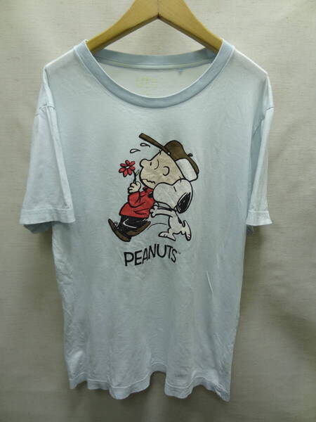 全国送料無料 訳あり ユニクロ UNIQLO UT X スヌーピー PEANUTS メンズ&レディース綿コットン100% 半袖 薄い水色 Tシャツ Sサイズ