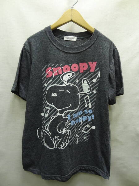 全国送料無料 スヌーピー PEANUTS ヨシダユウ製 レディース 半袖 チャコールグレー色 両面プリント Tシャツ S(155-165cmサイズ)