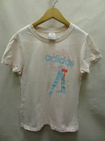 全国送料無料 アディダス adidas レディース 綿コットン100% 薄いピンク色 ダンスプリント 半袖 Tシャツ Mサイズ