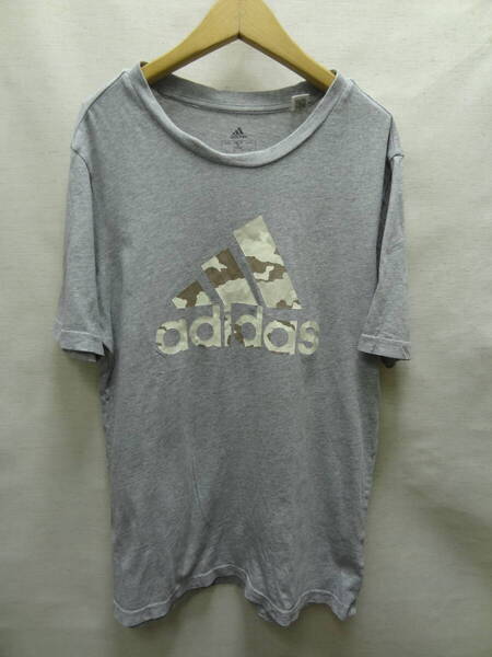 全国送料無料 アディダス adidas メンズ 綿コットン100% デザートカモフラージュ柄ロゴプリントプリント 半袖 杢グレー色 Tシャツ S