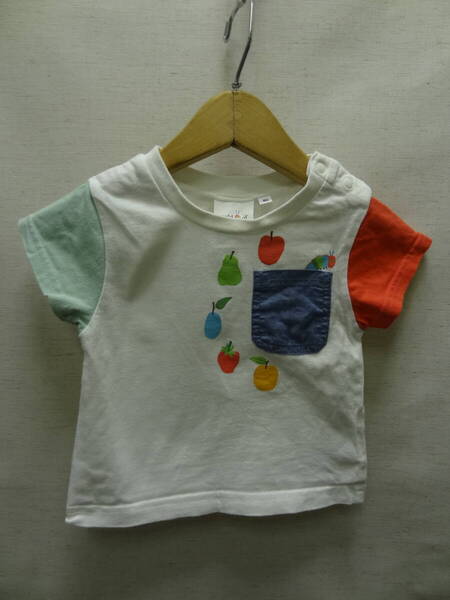 全国送料無料 はらぺこあおむし べべ製 子供服キッズベビー男&女の子 半袖 胸ポケット付き Tシャツ 80