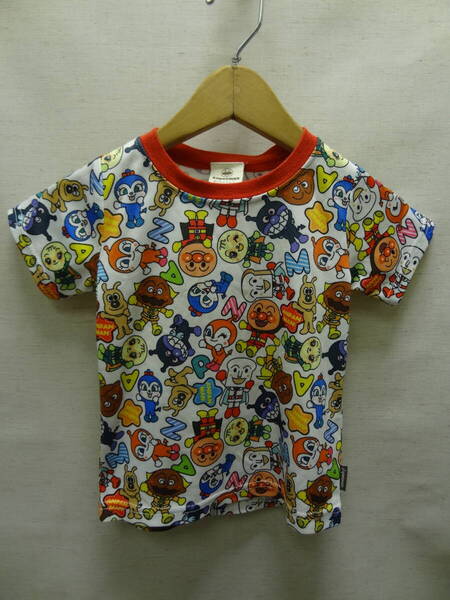 全国送料無料 ほぼ新品 アンパンマンと仲間たち バンダイ製 子供服キッズ男&女の子 半袖 総柄プリント Tシャツ 100