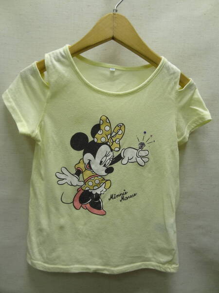 全国送料無料 ミニーマウス 指輪キラキラ ディズニー ライトオン製 子供服キッズ女の子 半袖 肩部分が可愛い Tシャツ 120