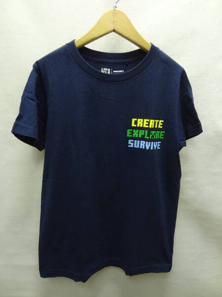 全国送料無料 ユニクロ UNIQLO UT X マインクラフト MINECRAFT 子供服キッズ男の子 左胸&バック プリント 紺色 半袖Tシャツ 150③