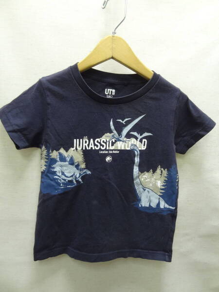 全国送料無料 ユニクロ UNIQLO UT X ジェラシックワールド 子供服キッズ男の子 恐竜プリント 紺色 半袖Tシャツ 110