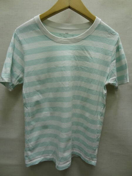 全国送料無料 無印良品 子供服キッズ男&女の子 15mmボーダー柄 半袖 Tシャツ 140