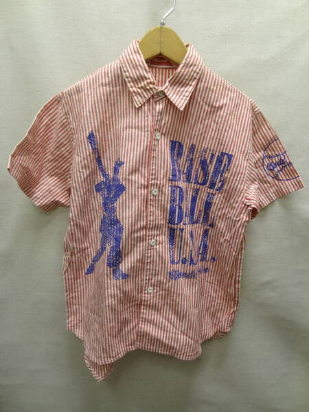 全国送料無料 ミズノ MIZUNO BASEBALL PRODUCTS 子供服キッズ男の子 綿100%素材 半袖 赤色ヒッコリーシャツ 130