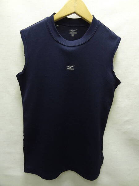 送料無料 ミズノ MIZUNO バスケ&サッカー 子供服キッズ男の子 ポリエステル100% 紺色ノースリーブ 袖&背中裾 自作カットオフTシャツ 160
