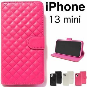 iPhone 13 mini アイフォン キルティング デザイン手帳型ケース / アイフォン スマホケース