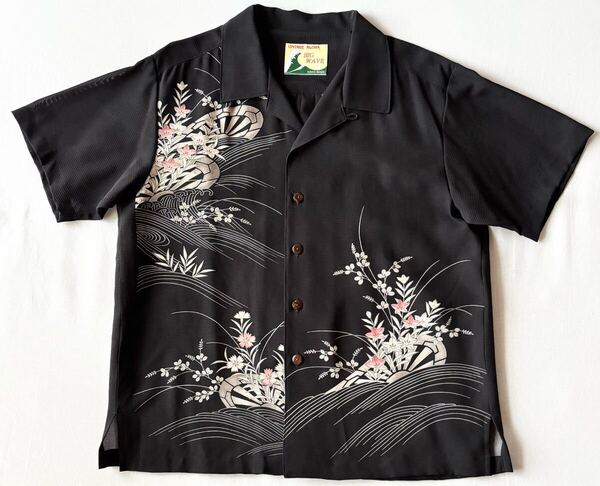 【未使用 】着物リメイク和柄アロハシャツ半袖シャツ古布リメイク花柄ブラウス