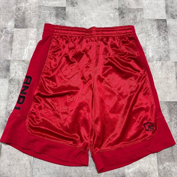 AND1 バスケットボールパンツ 赤 光沢 バスパン ポケット M